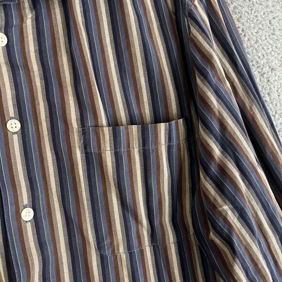 Robert Graham Shirt Mens L Gray Blue Striped Button Long Sleeve Flip Cuff Pocket - Picture 4 of 11